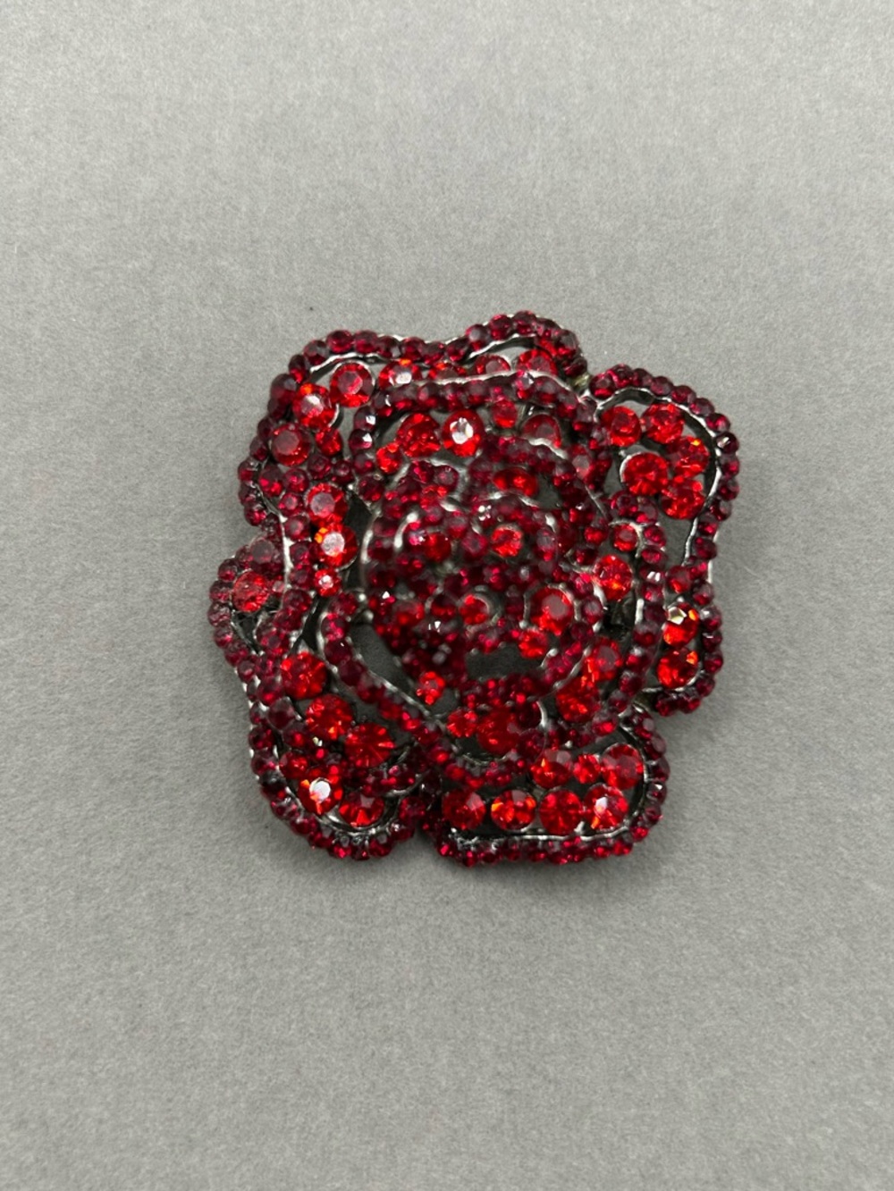 #63 Ruby Red Rhinestone Rose Brooch